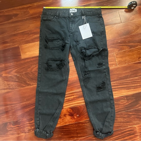 One Teaspoon Awesome Baggies 'Fox Black' Ripped Relaxed Tapered Leg Jeans Sz 30 - Picture 2 of 16